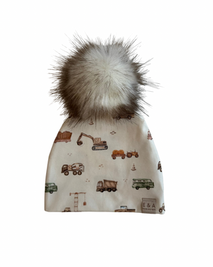 Construction Vehicle Pom Beanie