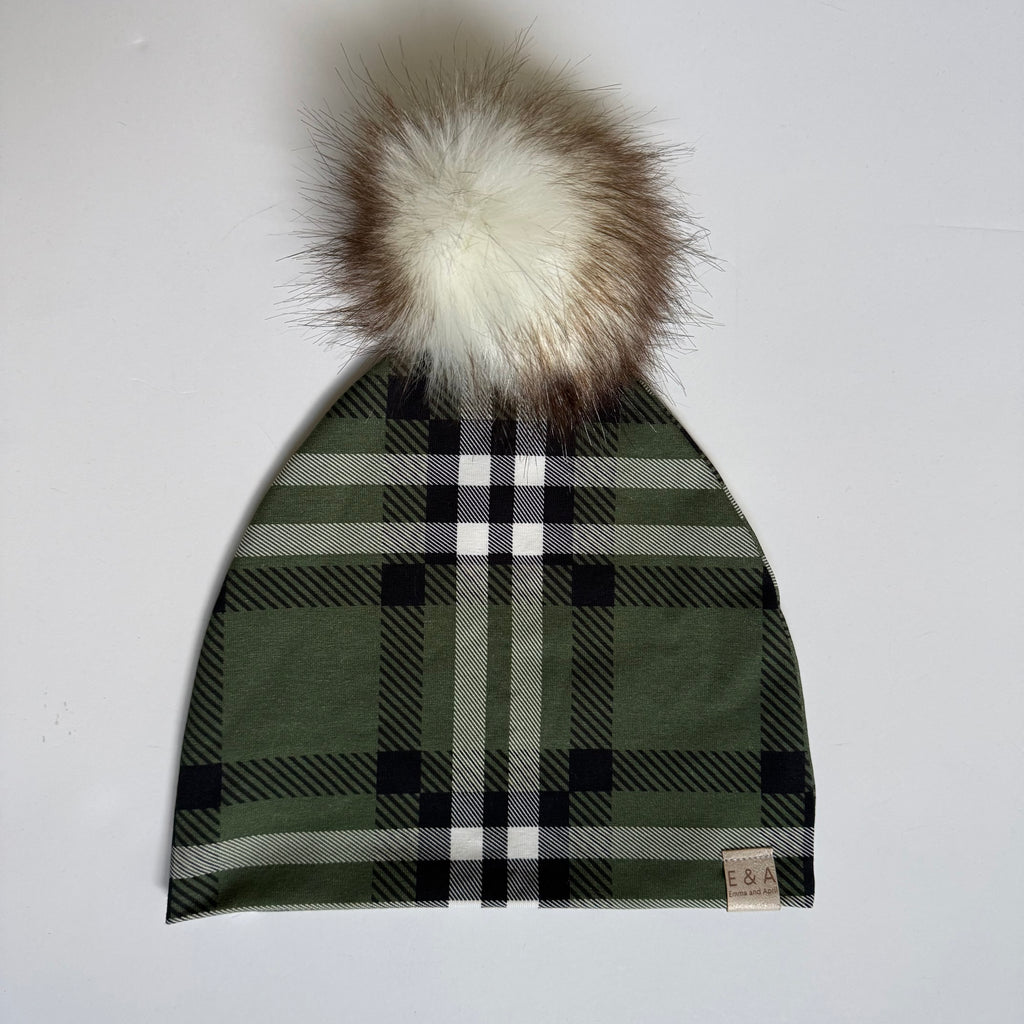 Pine Plaid Pom Beanie