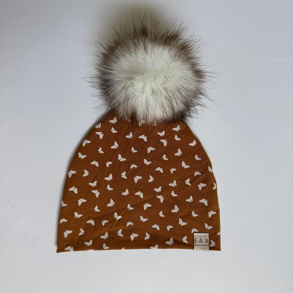 Rust Butterfly Pom Beanie